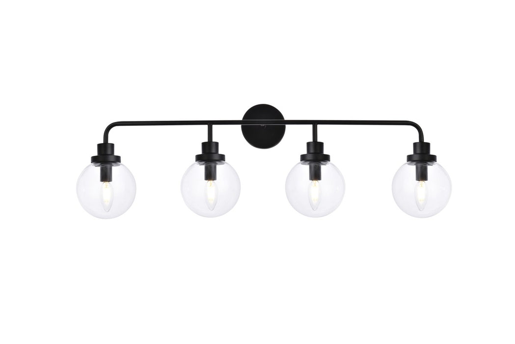 Hanson Four Light Bath in Black & Clear Shade