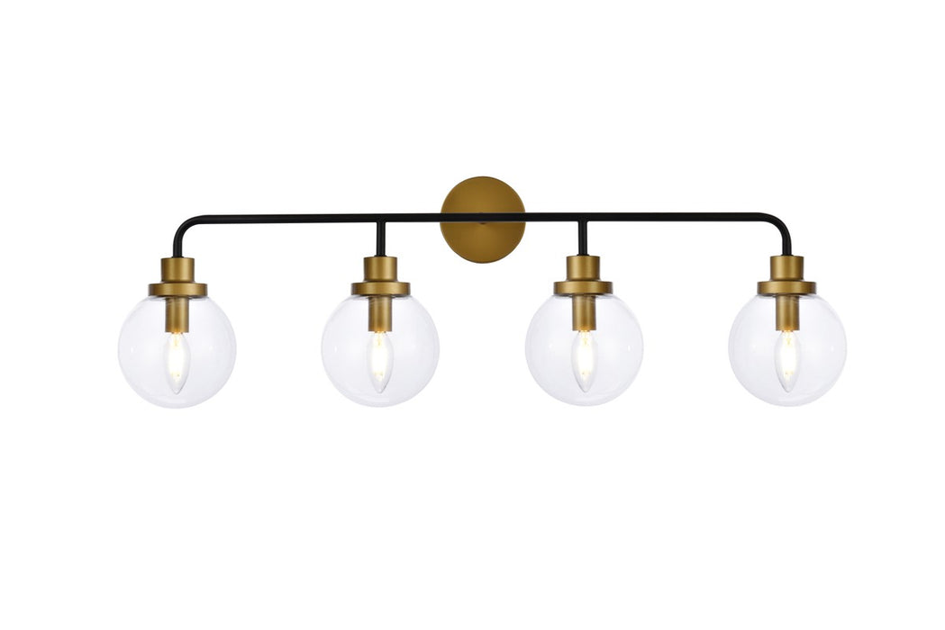 Hanson Four Light Bath in Black & Brass & Clear Shade