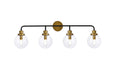 Hanson Four Light Bath in Black & Brass & Clear Shade