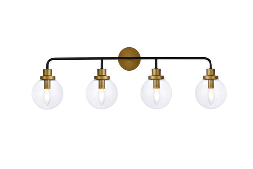 Hanson Four Light Bath in Black & Brass & Clear Shade