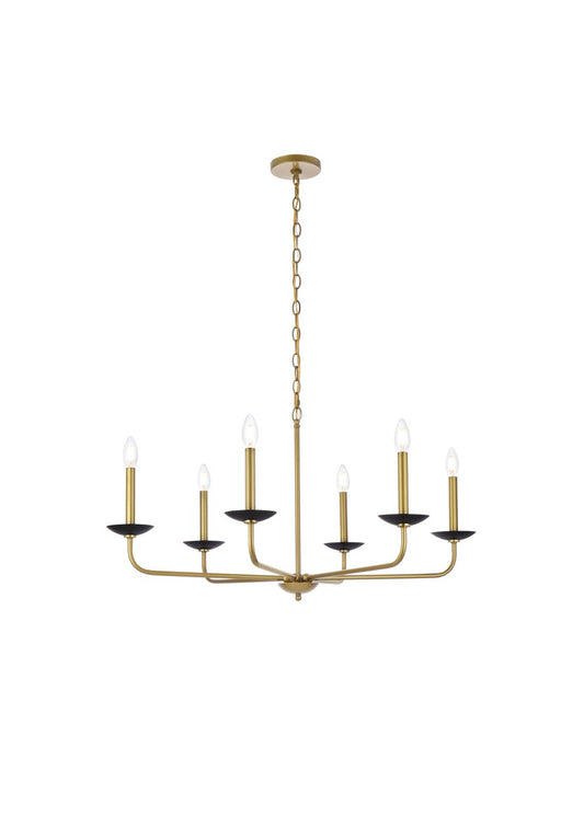 Cohen Six Light Pendant in Black And Brass