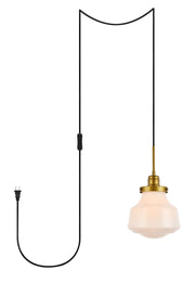 Lye 1-Light Plug in Pendant in Brass & Frosted White - Lamps Expo