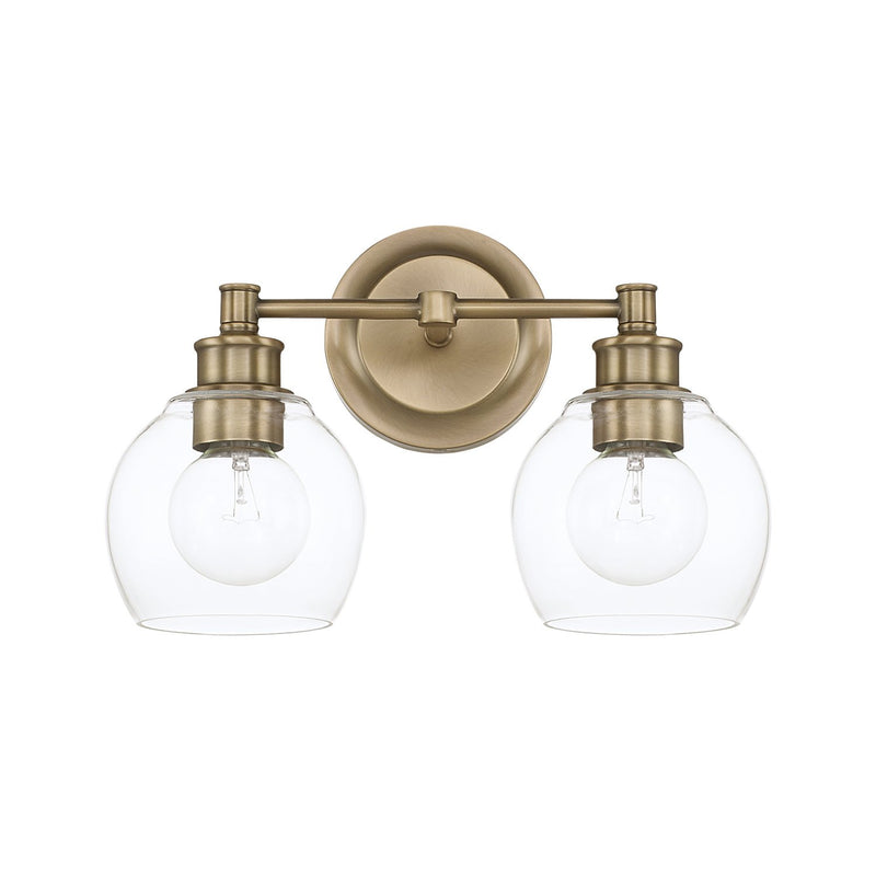 Mid Century 2-Light Bath Vanity Light in Aged Brass