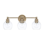 Mid Century 3-Light Bath Vanity Light in Aged Brass