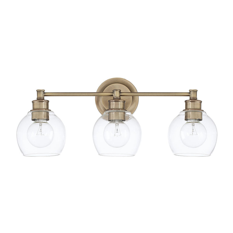 Mid Century 3-Light Bath Vanity Light in Aged Brass