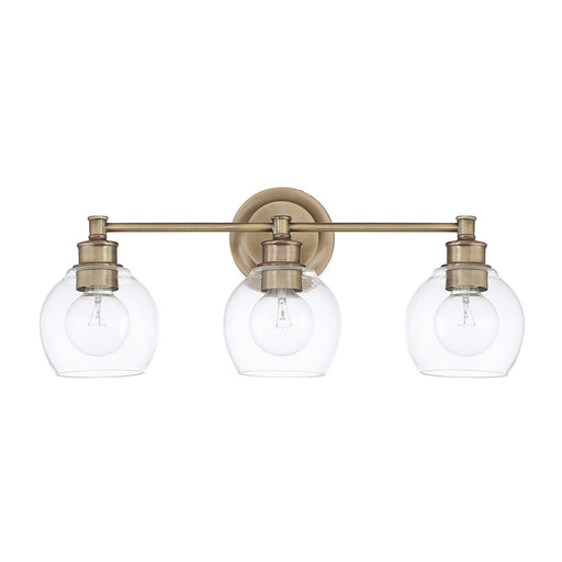 Mid Century 3-Light Bath Vanity Light in Aged Brass