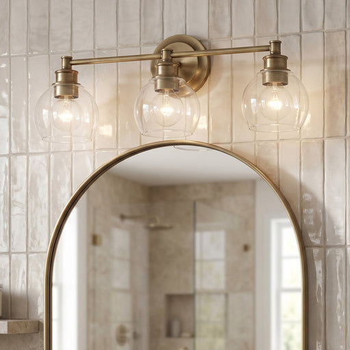 Mid Century 3-Light Bath Vanity Light in Aged Brass