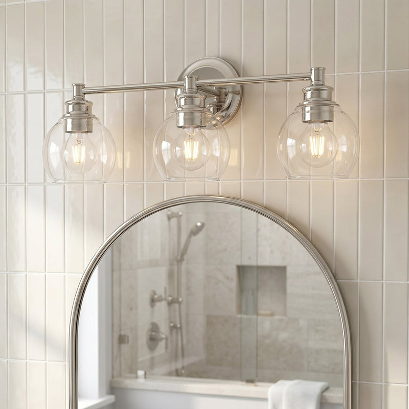Mid Century 3-Light Bath Vanity Light in Polished Nickel