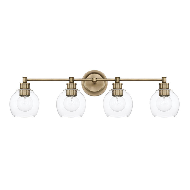 Mid Century 4-Light Bath Vanity Light in Aged Brass