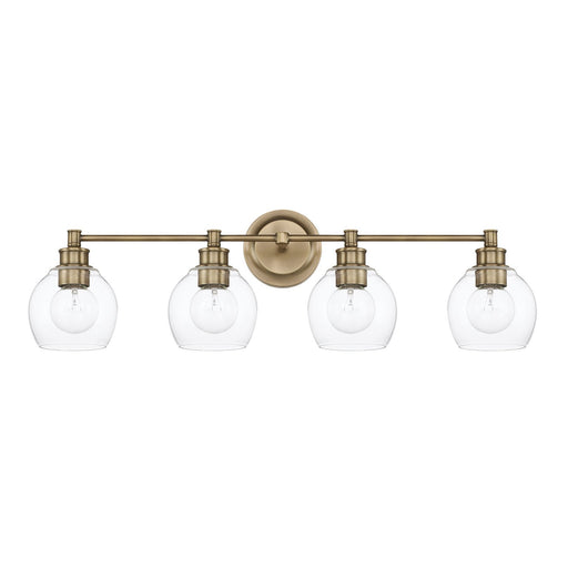 Mid Century 4-Light Bath Vanity Light in Aged Brass