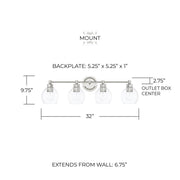 Mid Century 4-Light Bath Vanity Light in Polished Nickel