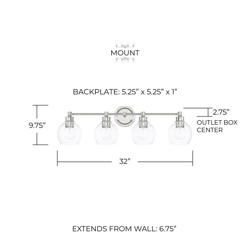 Mid Century 4-Light Bath Vanity Light in Polished Nickel