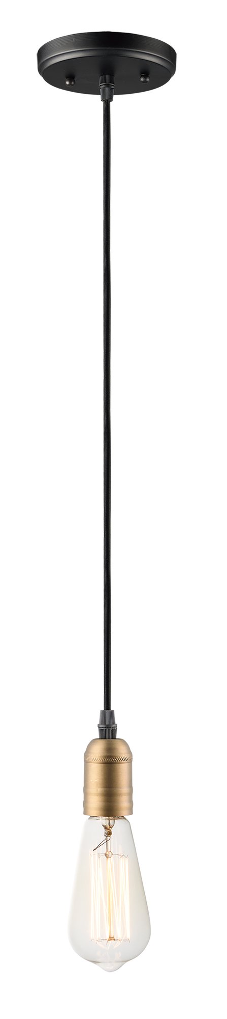 Early Electric 1 Light Pendant in Black / Antique Brass