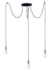 Early Electric 3 Light Pendant in Black / Antique Brass