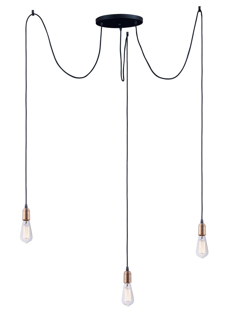Early Electric 3 Light Pendant in Black / Antique Brass