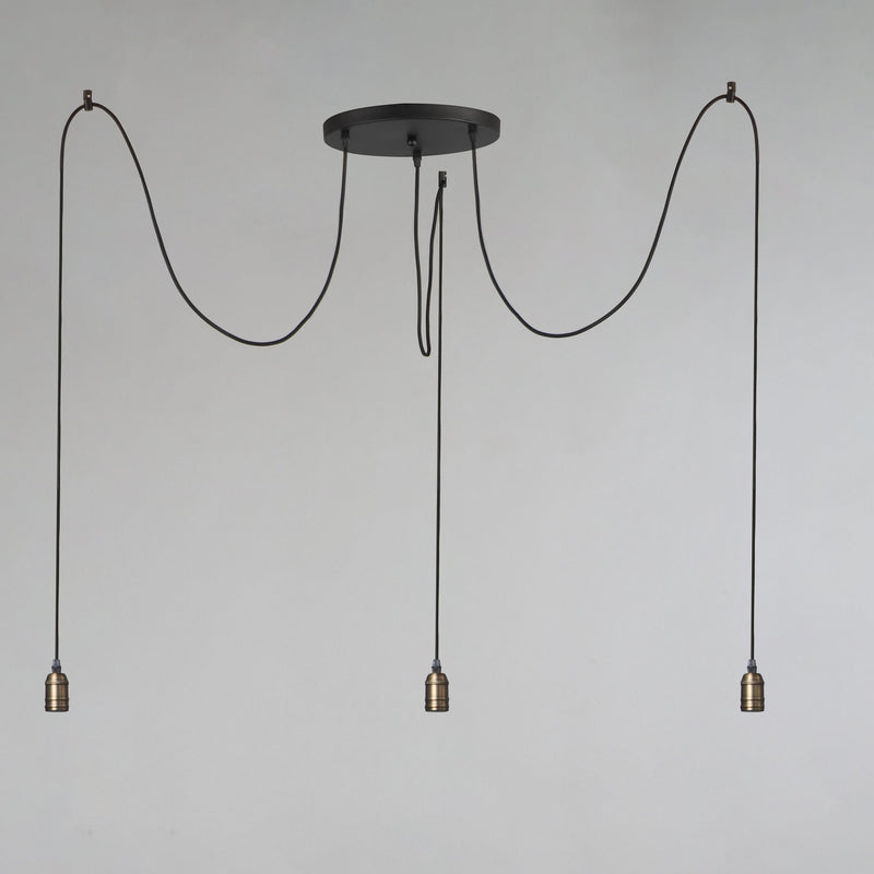 Early Electric 3 Light Pendant in Black / Antique Brass