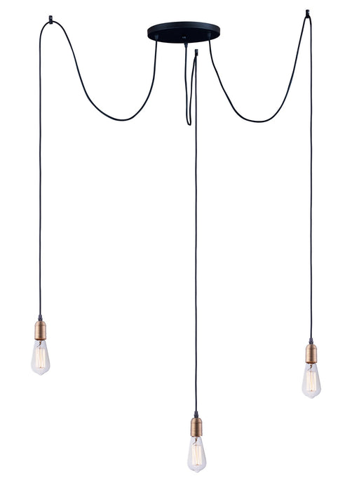 Early Electric 3 Light Pendant in Black / Antique Brass