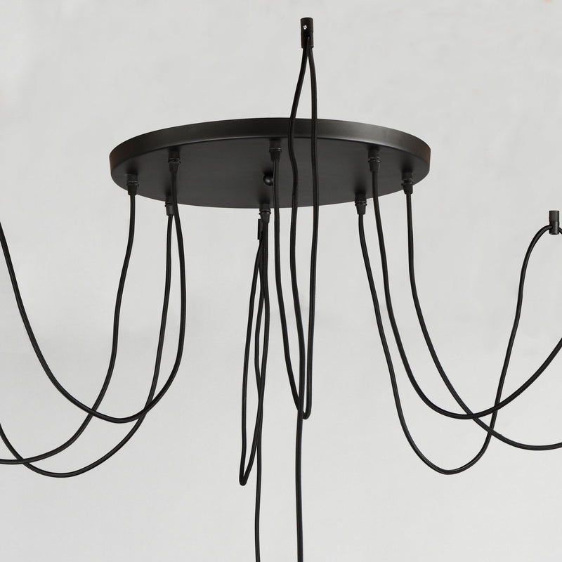 Early Electric 8 Light Pendant in Black / Antique Brass