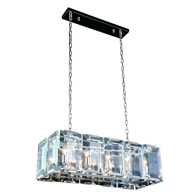 Monaco 10-Light 34" Linear Chandelier in Polished Nickel