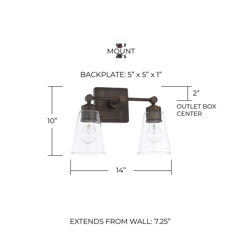 Rory 2-Light Bath Vanity Light in Old Bronze