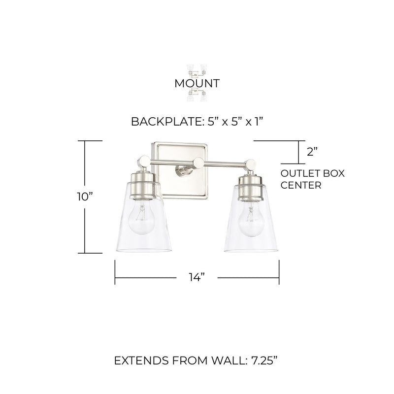 Rory 2-Light Bath Vanity Light in Polished Nickel