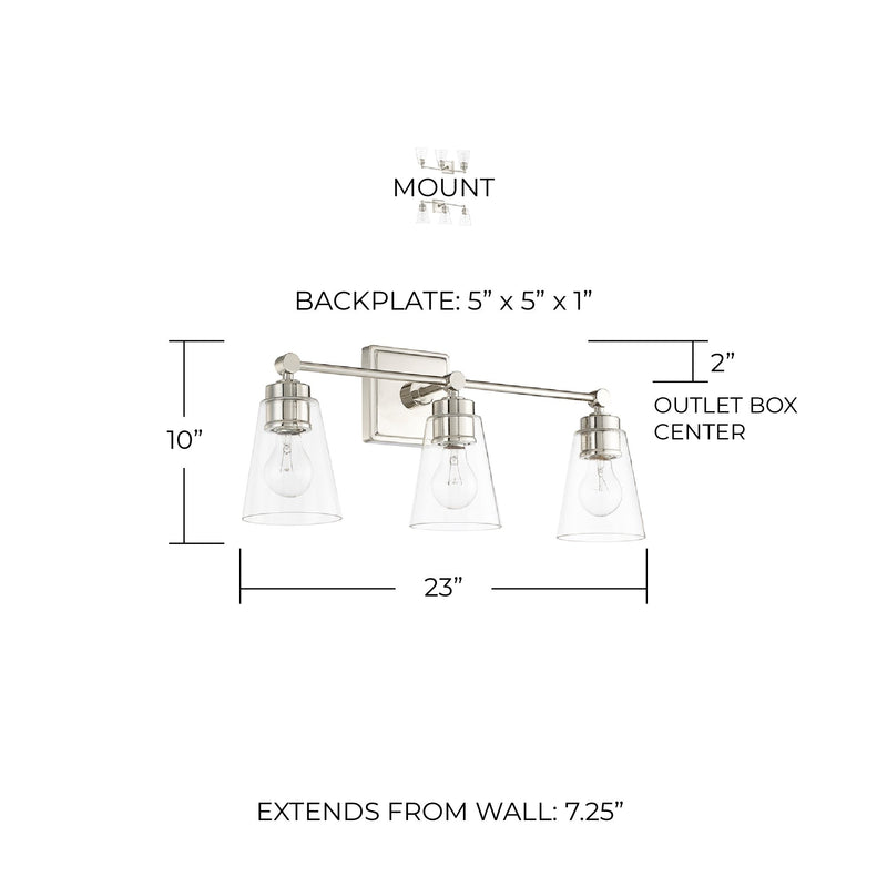 Rory 3-Light Bath Vanity Light in Polished Nickel