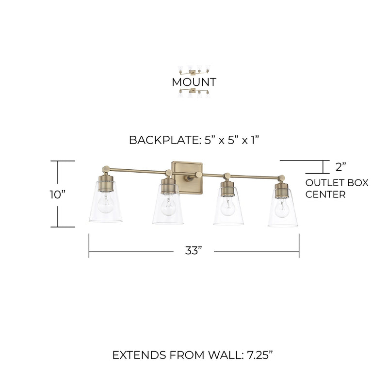 Rory 4-Light Bath Vanity Light in Aged Brass