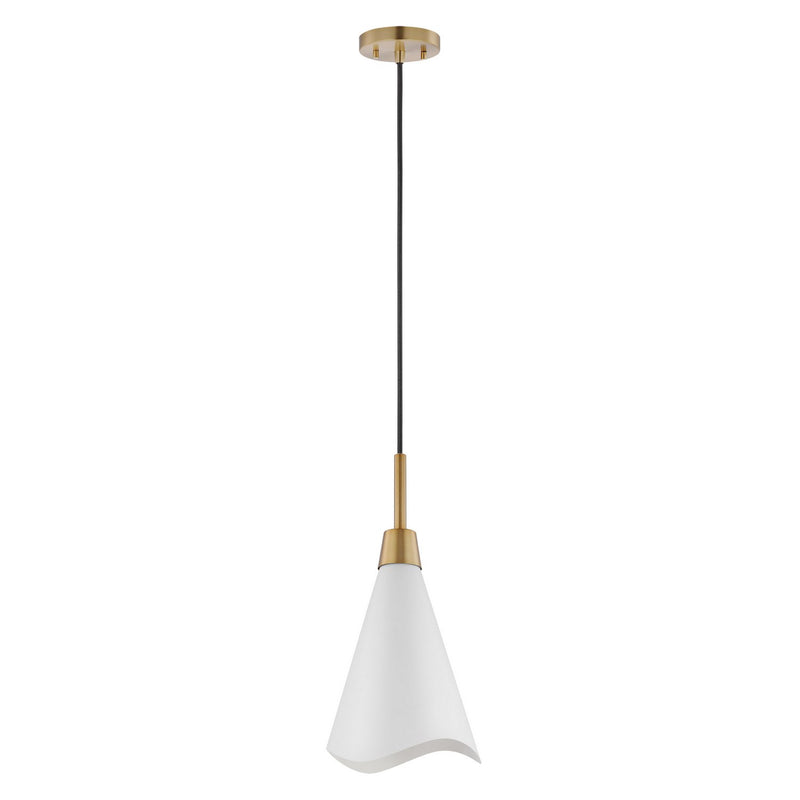 Tango 15" Pendant in Matte White and Burnished Brass
