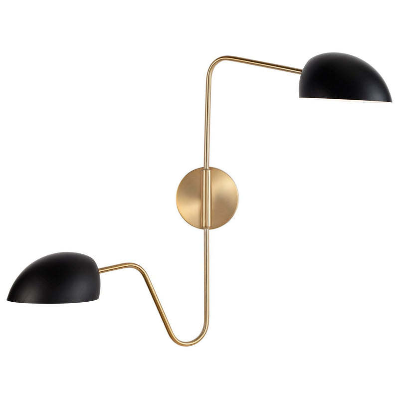Trilby 2-Light Swing Arm Wall Lamp in Matte Black and Burnished Brass