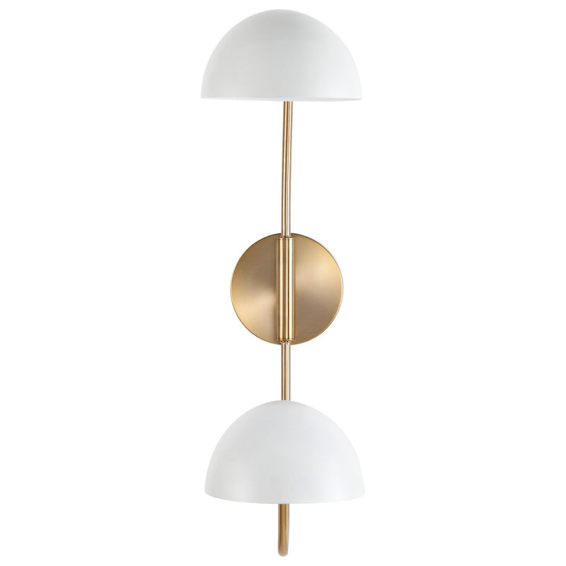 Trilby 2-Light Swing Arm Wall Lamp in Matte White and Burnished Brass