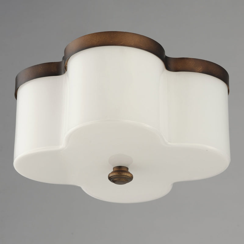 Clover 2 Light Flush Mount with Glass Shade in Antique Bronze