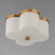 Clover 2 Light Flush Mount with Glass Shade in Natural Aged Brass