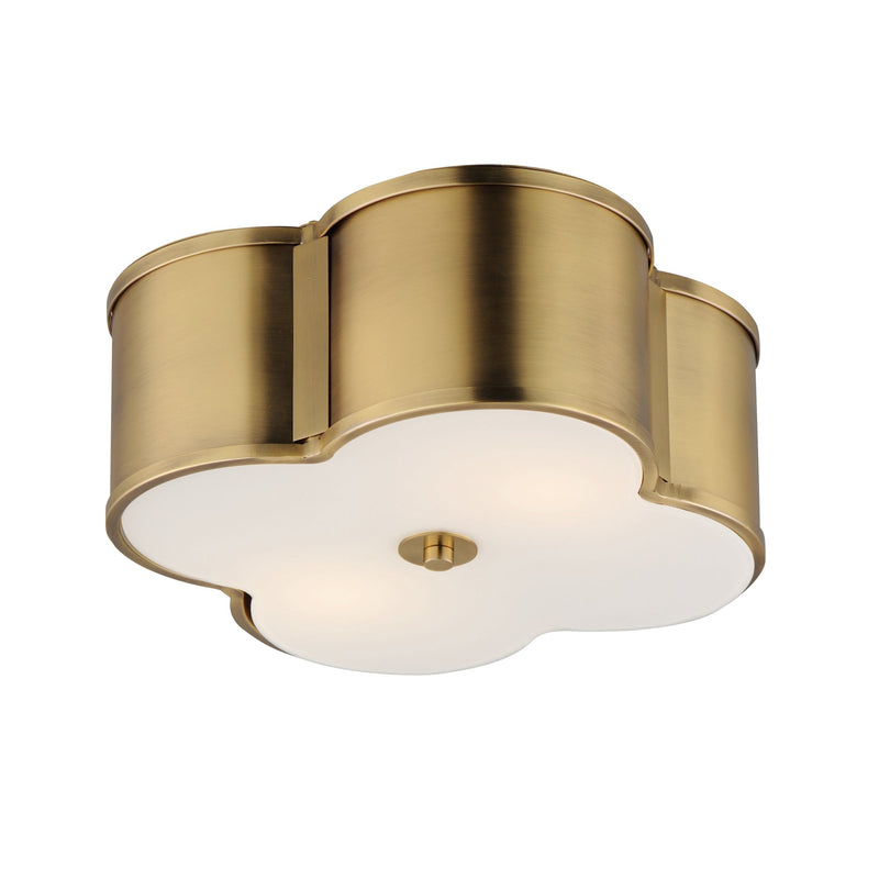 Clover 2 Light 14" Flush Mount in Natural Aged Brass