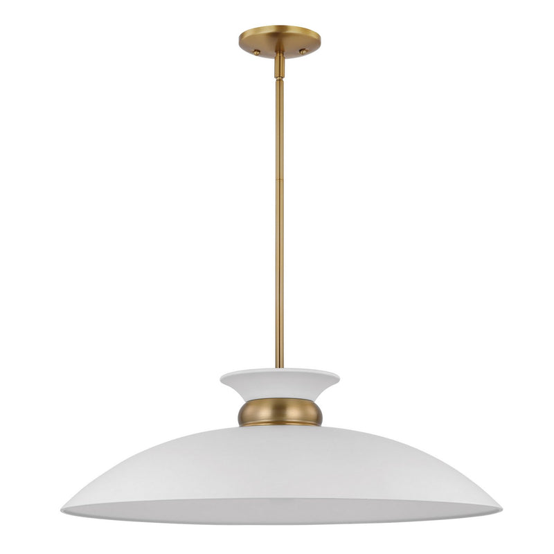 Perkins 24" Pendant in Matte White and Burnished Brass