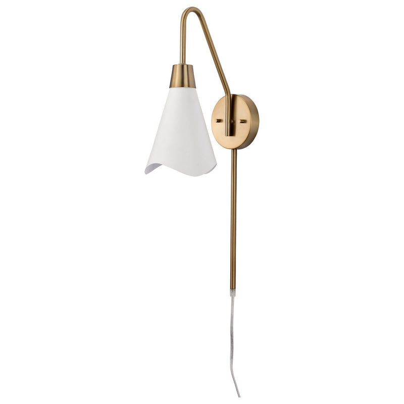 Tango Swing Arm Wall Lamp in Matte White and Burnished Brass