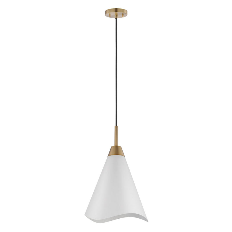Tango 12" Pendant in Matte White and Burnished Brass