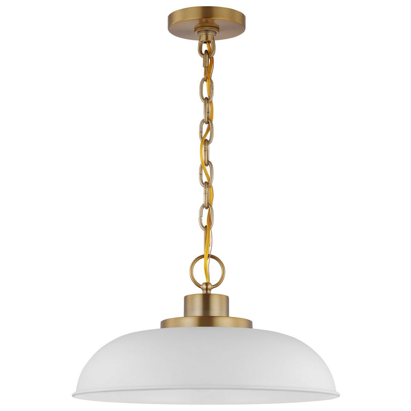 Colony 15" Pendant in Matte White and Burnished Brass