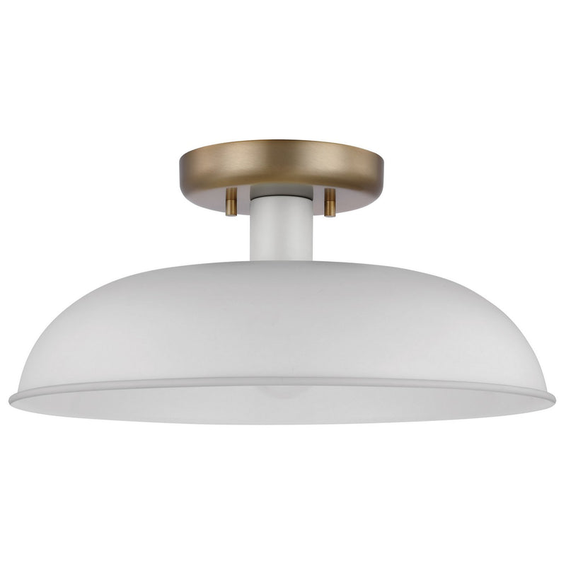 Colony 15" Semi-Flush Mount in Matte White and Burnished Brass