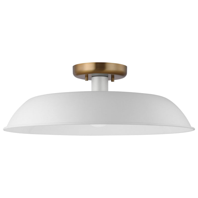 Colony 20" Semi-Flush Mount in Matte White and Burnished Brass