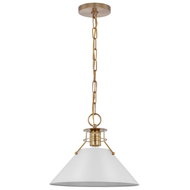 Outpost Medium Pendant in Matte White and Burnished Brass