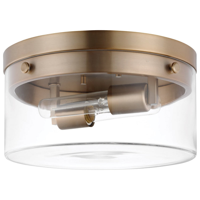 Intersection 14" 2-Light Flush Mount in Burnished Brass