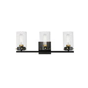 Pinn 3 Light Bath Vanity in Black / Satin Brass