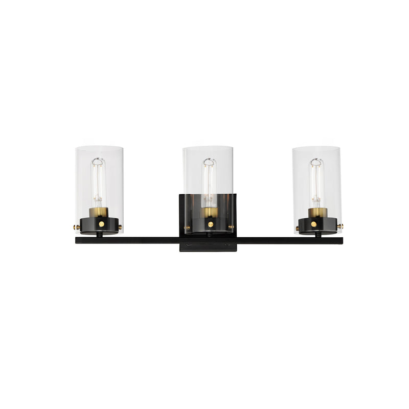 Pinn 3 Light Bath Vanity in Black / Satin Brass