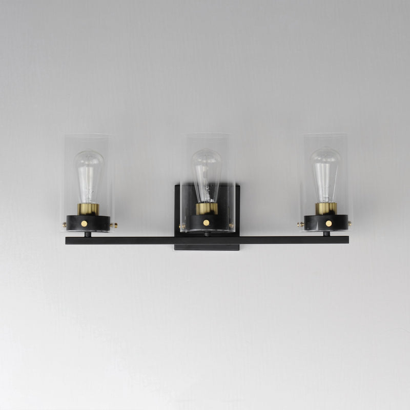 Pinn 3 Light Bath Vanity in Black / Satin Brass