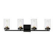 Pinn 4 Light Bath Vanity in Black / Satin Brass