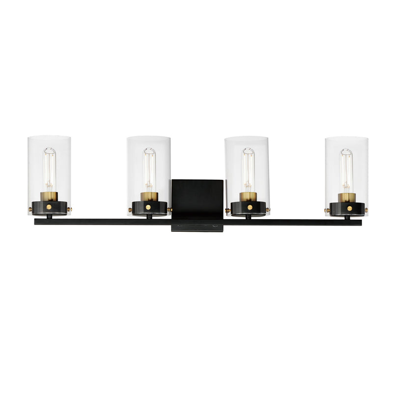 Pinn 4 Light Bath Vanity in Black / Satin Brass