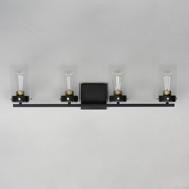 Pinn 4 Light Bath Vanity in Black / Satin Brass