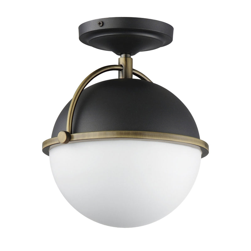 Duke 1 Light Semi-Flush Mount in Black / Weathered Brass