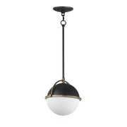 Duke 10" Pendant in Black / Weathered Brass
