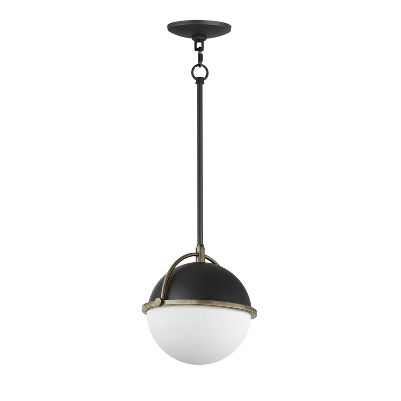 Duke 10" Pendant in Black / Weathered Brass